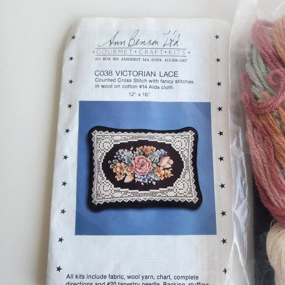 Ann Benson LTD Cross Stitch Victorian Lace Gourmet Craft Kit C038 12"x16" Floral - Picture 2 of 6